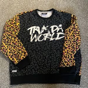 Trukfit Truk Da World Leopard Print Crewneck Sweatshirt XL Lil Wayne